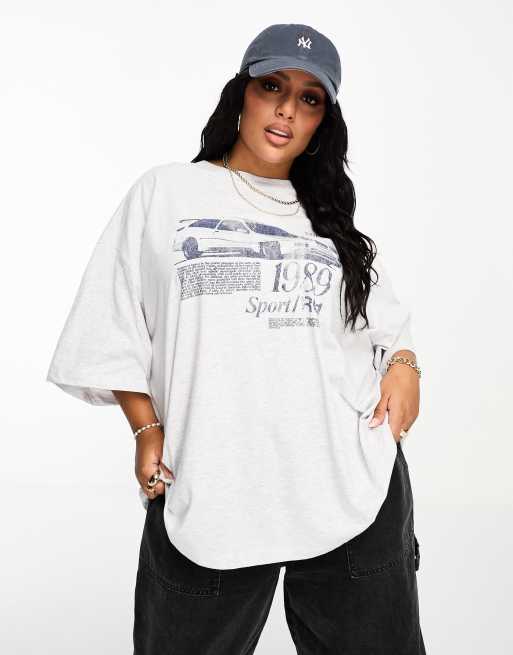 ASOS DESIGN Curve - T-shirt oversize à motif sport - Gris glacé chiné