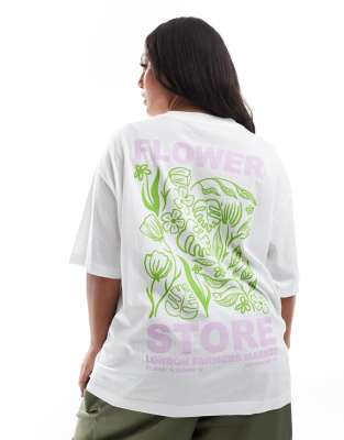 ASOS DESIGN Curve - T-shirt oversize aspect lin à motif Flower Shop - view 1