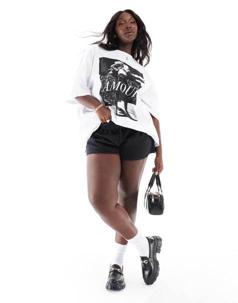 ASOS DESIGN Curve - T-shirt oversize avec imprimé couverture de magazine Amour - Blanc - view 1