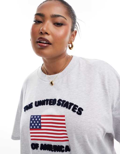 ASOS DESIGN Curve - T-shirt oversize avec imprimé drapeau des États-Unis - Gris chiné, 2 de 4