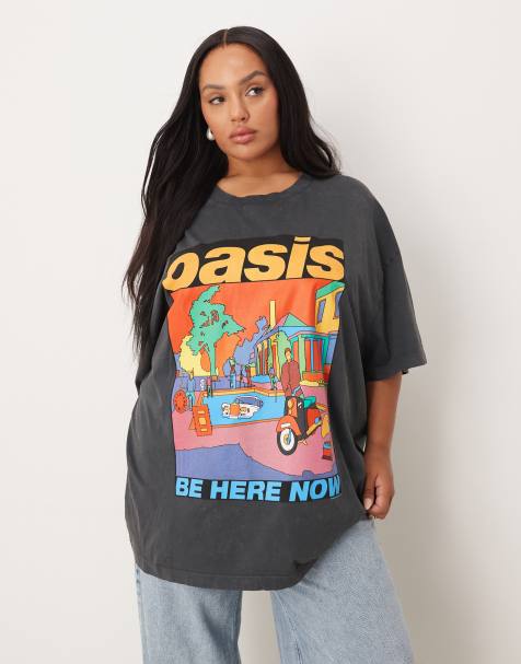 ASOS DESIGN Curve - T-shirt oversize avec imprimé Oasis sous licence - Anthracite délavé - view 1