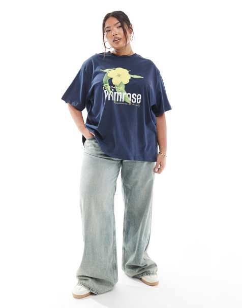ASOS DESIGN Curve - T-shirt oversize avec imprimés fleur et Primrose - Bleu marine - view 1