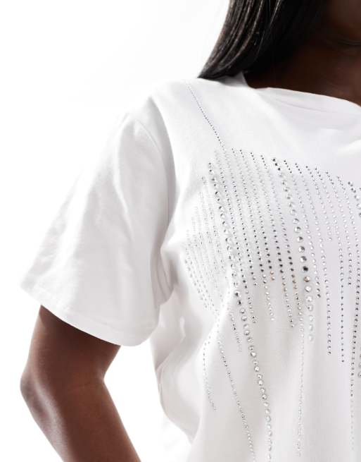 ASOS DESIGN Curve - T-shirt oversize bianca con applicazioni a caldo a forma di brassière, 3 di 4