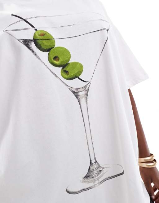 ASOS DESIGN Curve - T-shirt oversize bianca con grafica con Martini, 2 di 4