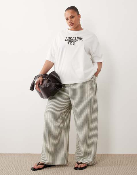 ASOS DESIGN Curve - T-shirt oversize color crema con grafica Los Cabos invecchiata - view 1