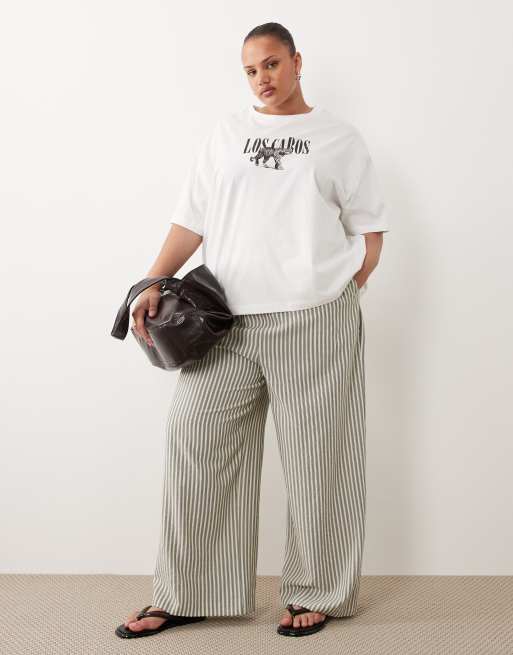 ASOS DESIGN Curve - T-shirt oversize color crema con grafica Los Cabos invecchiata