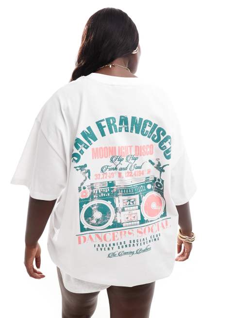 ASOS DESIGN Curve - T-shirt oversize color crema con grafica 