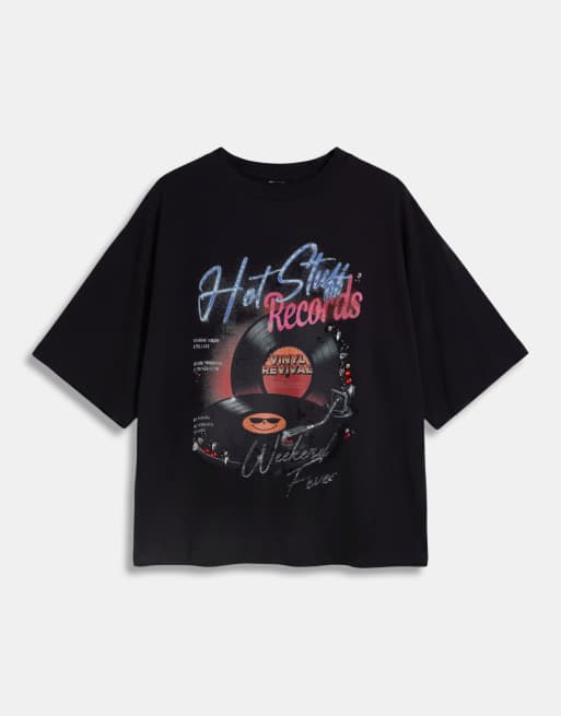 ASOS DESIGN Curve T-shirt oversize con applicazione e grafica vintage in vinile nera, 5 di 8