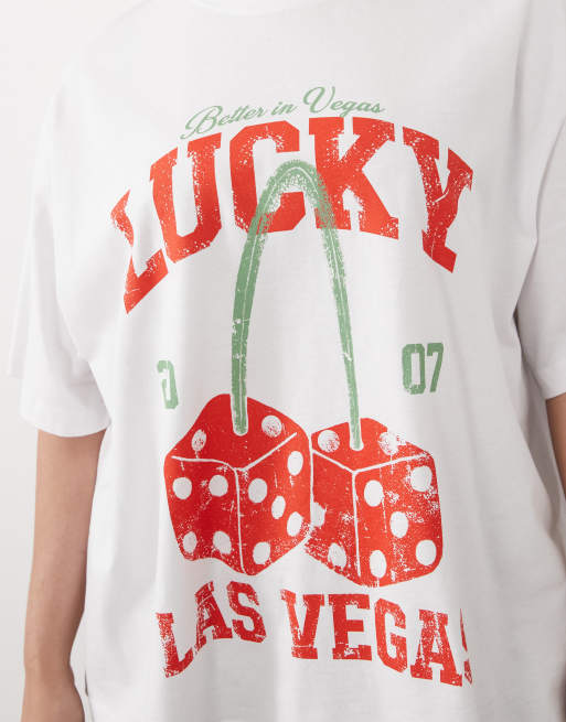 ASOS DESIGN Curve T-shirt oversize con grafica cherry lucky vegas bianca, 3 di 4