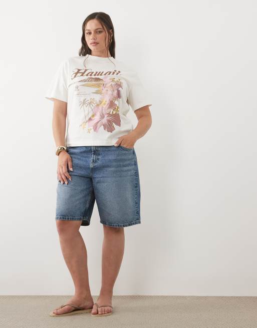 ASOS DESIGN Curve T-shirt oversize con grafica Hawaii color crema, 2 di 4