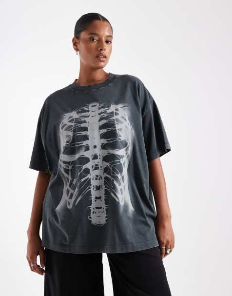 ASOS DESIGN Curve - T-shirt oversize nero slavato con grafica a raggi X - view 1