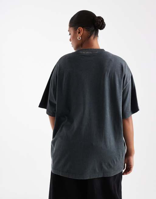 ASOS DESIGN Curve - T-shirt oversize nero slavato con grafica a raggi X, 3 di 4