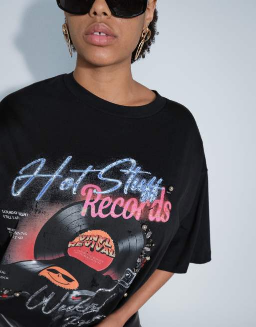 ASOS DESIGN Curve t-shirt oversize ornementé avec motif vinyle vintage noir, 2 de 8