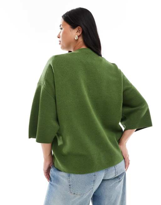 ASOS DESIGN Curve - T-shirt oversize structuré en maille - Olive, 4 de 4