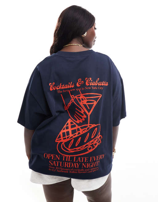 ASOS DESIGN Curve – T-shirt oversize z grafiką z koktajlem i ciabattą