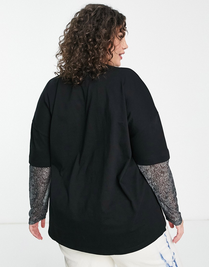 T-shirt rock con inserto con maniche in rete pitonate-Nero - ASOS Curve T-shirt donna  - immagine2