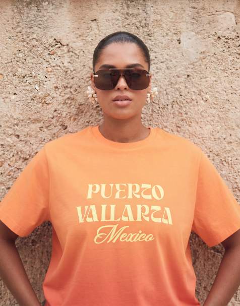 ASOS DESIGN Curve - T-shirt squadrata arancione sfumato con ricamo Puerto Vallarta - view 1