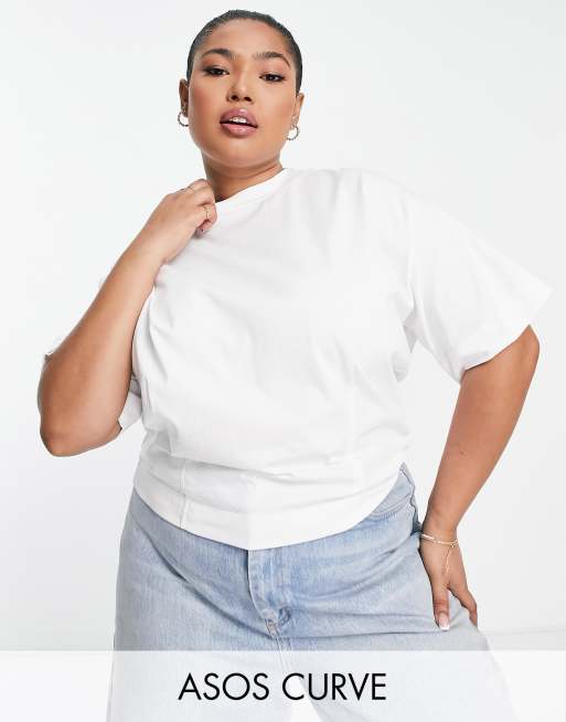 ASOS DESIGN Curve - T-shirt squadrata bianca con dettaglio di cuciture