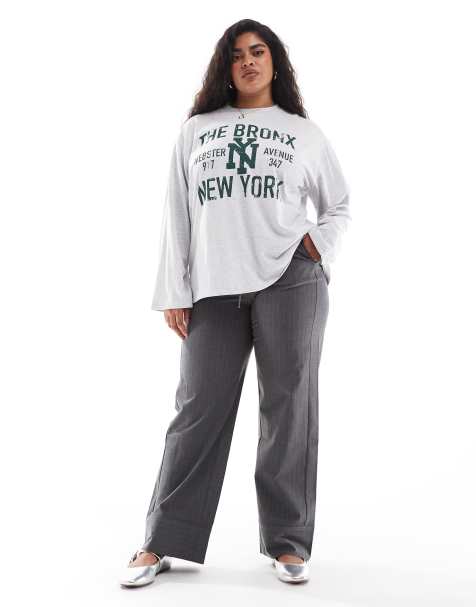 ASOS DESIGN Curve - T-shirt style skateur à manches longues et imprimé The Bronx - Glacier chiné - view 1
