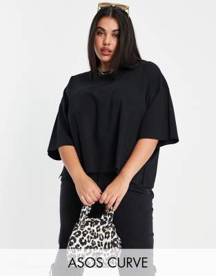ASOS DESIGN Curve - T-shirt super oversize con spacchi laterali, colore nero