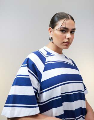 ASOS DESIGN Curve t-shirt swing mini dress in blue stripe