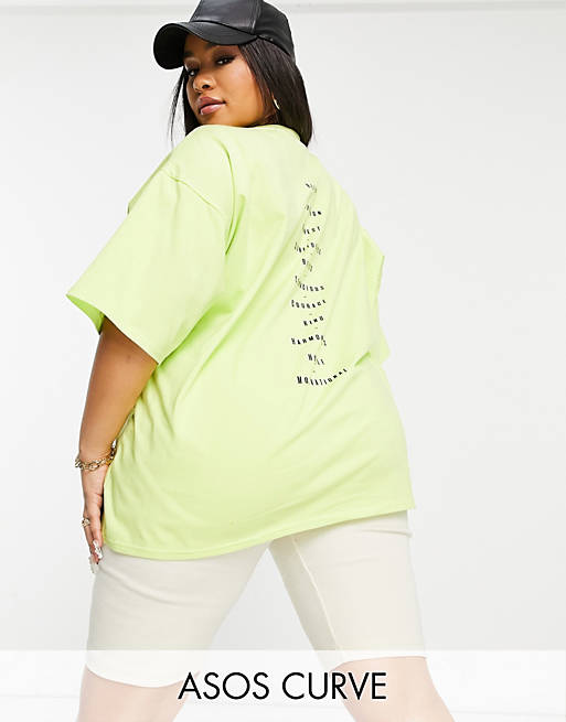 Tops Curve t-shirt with back print in yellow 
