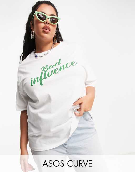 ASOS DESIGN Curve t-shirt with bad influence print in white