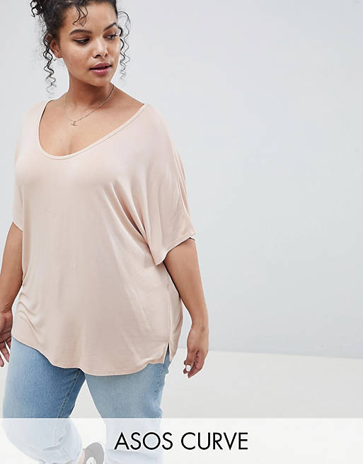 ASOS DESIGN Curve t-shirt with drapey batwing sleeve in pink