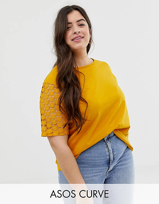 ASOS DESIGN Curve t-shirt with lace sleeve