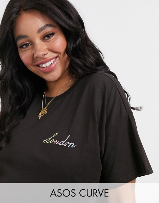 ASOS DESIGN Curve t-shirt with London embroidery