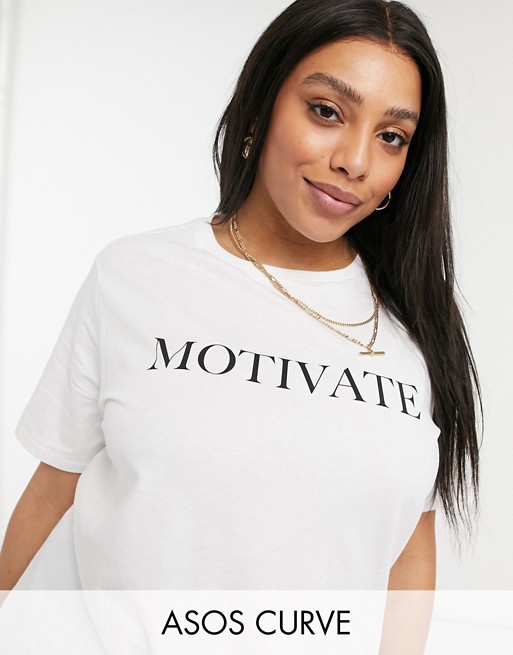 ASOS DESIGN Curve t-shirt with motivate motif in white
