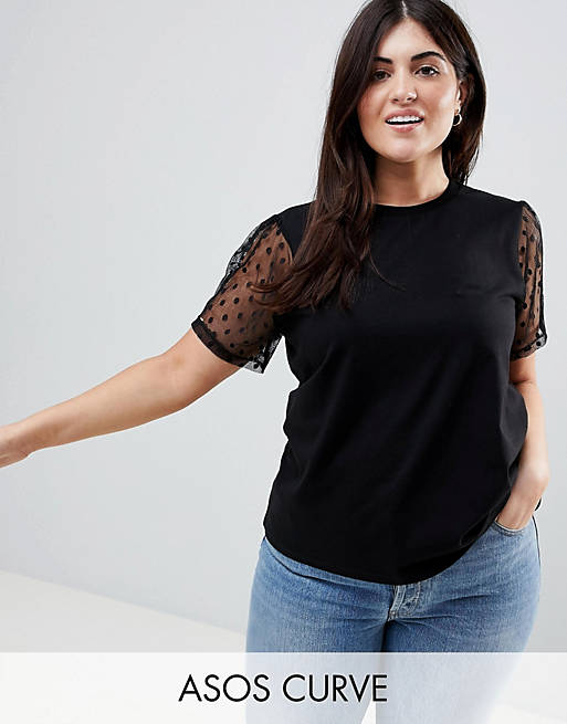 ASOS DESIGN Curve t-shirt with pretty dobby sleeve