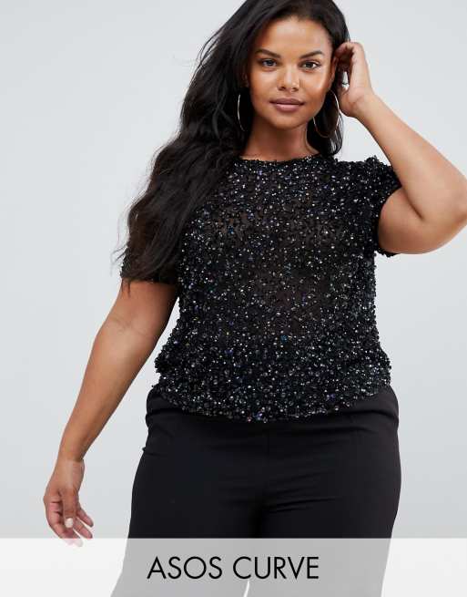 ASOS DESIGN Curve t-shirt with sequin embellishment | ASOS