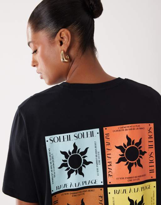 ASOS DESIGN Curve t-shirt with Soleil sun graphic in black, 3 of 4