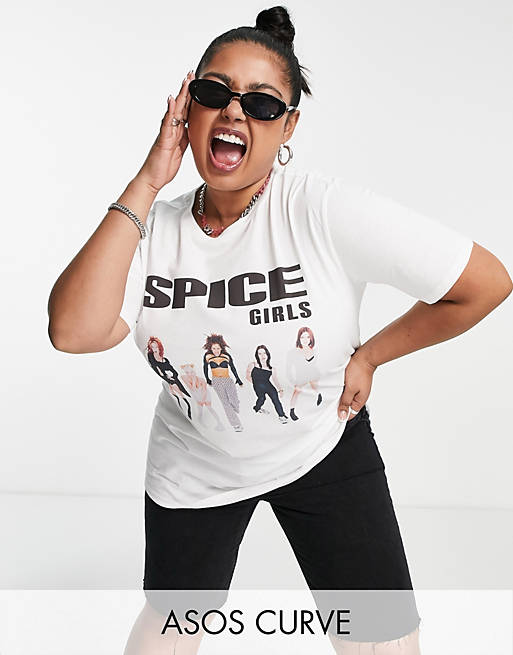아소스 ASOS DESIGN Curve t-shirt with Spice Girls license graphic print in ...