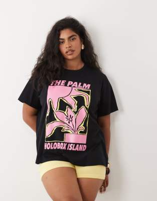 Asos Curve Asos Design Curve T-shirt With The Palm Abstract Art Graphic In Black
