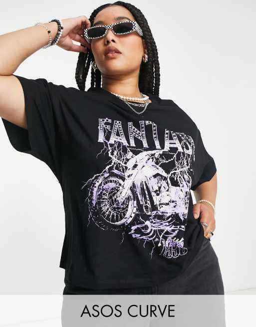 ASOS DESIGN Curve – T-shirt z ozdobnymi wycięciami na plecach i grafiką 