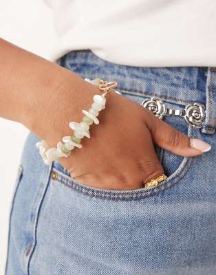 ASOS DESIGN Curve - T-Steg-Armband in Gold-Optik mit Schmuckstein-Splittern-Goldfarben