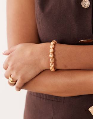 ASOS DESIGN Curve - T-Steg-Armband in Goldoptik mit Kunstperlen-Detail-Goldfarben