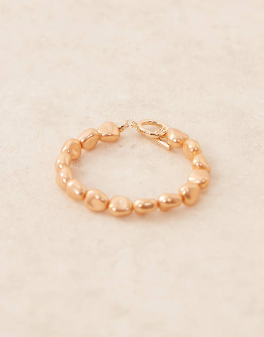 ASOS DESIGN Curve – T-Steg-Armband in Goldoptik mit Kunstperlen-Detail, 2 von 3