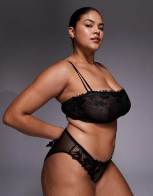 ASOS DESIGN Curve - Tabitha - Brazilian-Slip in Schwarz mit Blumenstickerei