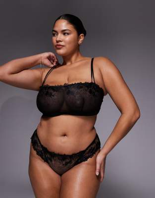 ASOS DESIGN Curve - Tabitha - Cropped-BH in Schwarz mit Blumenstickerei-Blau