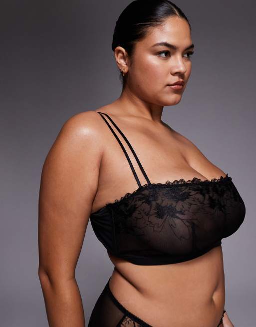 ASOS DESIGN Curve – Tabitha – Czarny krotki top typu biustonosz z kwiatowym haftem, 4 z 4