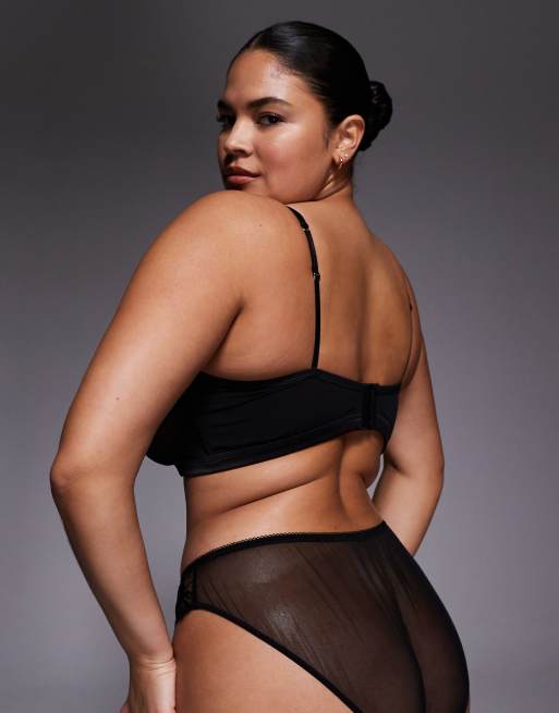 ASOS DESIGN Curve – Tabitha – Svarta brazilian-trosor med blommigt broderi, 3 av 4
