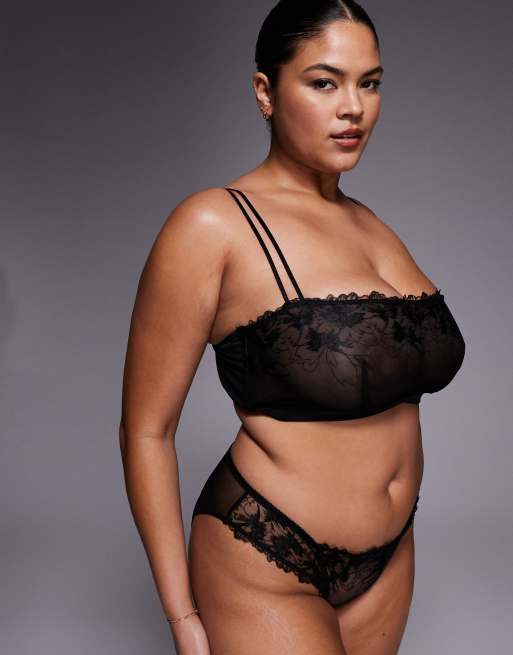 ASOS DESIGN Curve – Tabitha – Svarta brazilian-trosor med blommigt broderi, 4 av 4