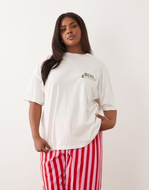 ASOS DESIGN Curve Taco graphic short sleeve top and pants pajama set, 2 of 4