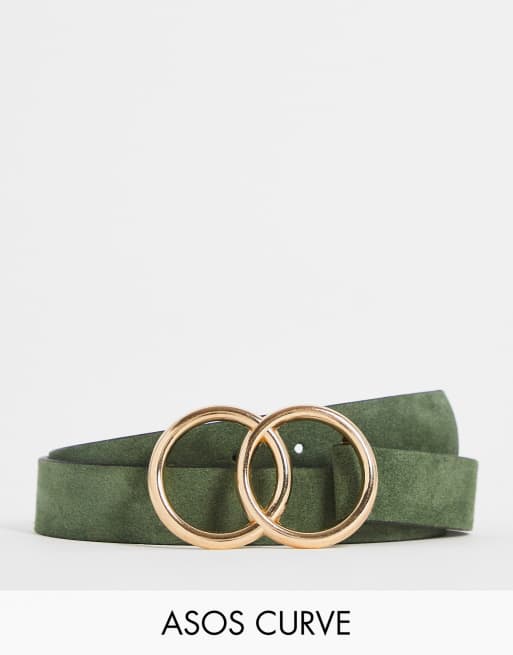 ASOS DESIGN Curve – Taillen- und Hüftgürtel aus Wildleder in Grün mit runden Doppelschnallen