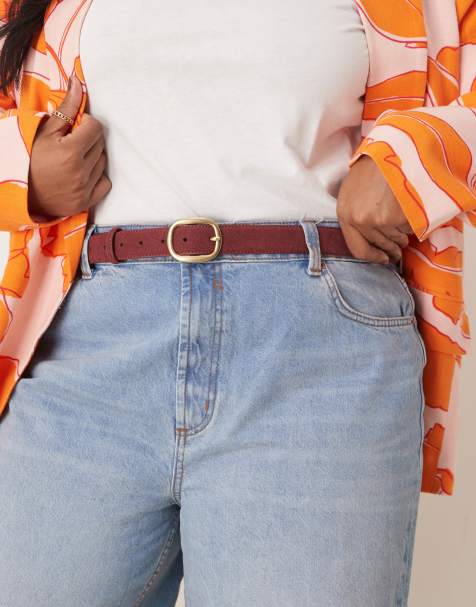 ASOS DESIGN Curve – Taillen- und Hüftgürtel aus Wildlederimitat in Burgunderrot - view 1