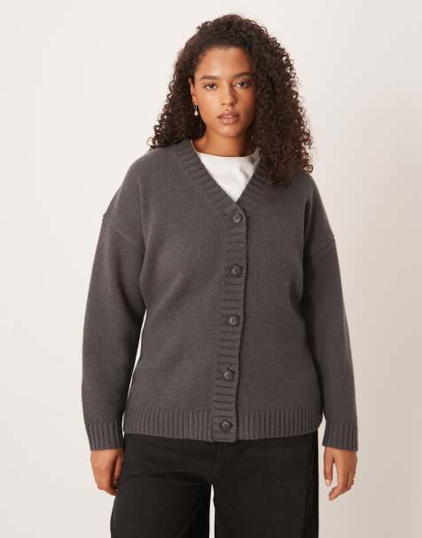 ASOS DESIGN Curve – Taillierte Longline-Strickjacke aus hochwertiger Lammwolle in Anthrazit - view 1