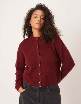 ASOS DESIGN Curve - Taillierte Strickjacke aus Alpakawolle in Pflaumenrot-Lila